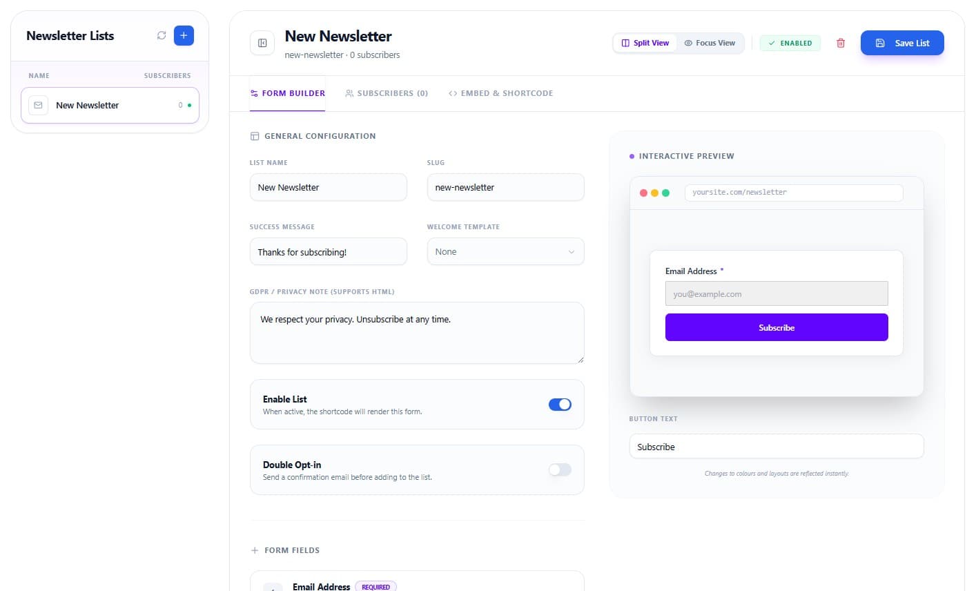 Newsletter Signup Form