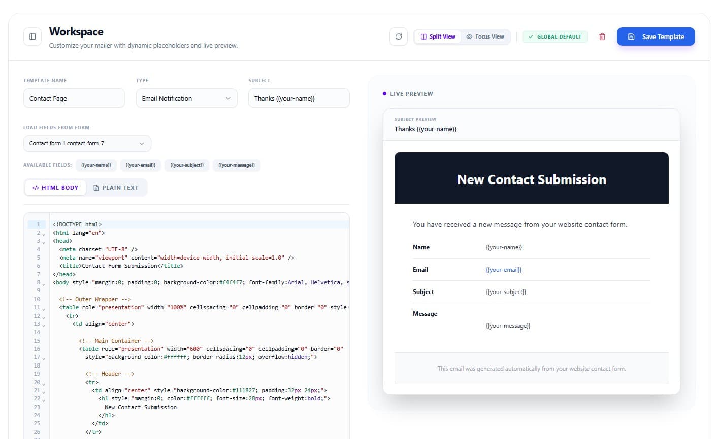 Template Editor Preview